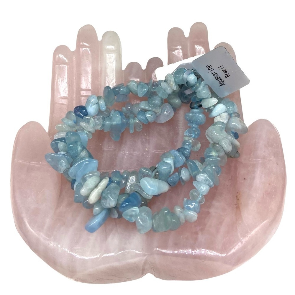Aquamarine Gemstone Chips Beaded Stretch Bracelet Natural Stone Crystal Chip